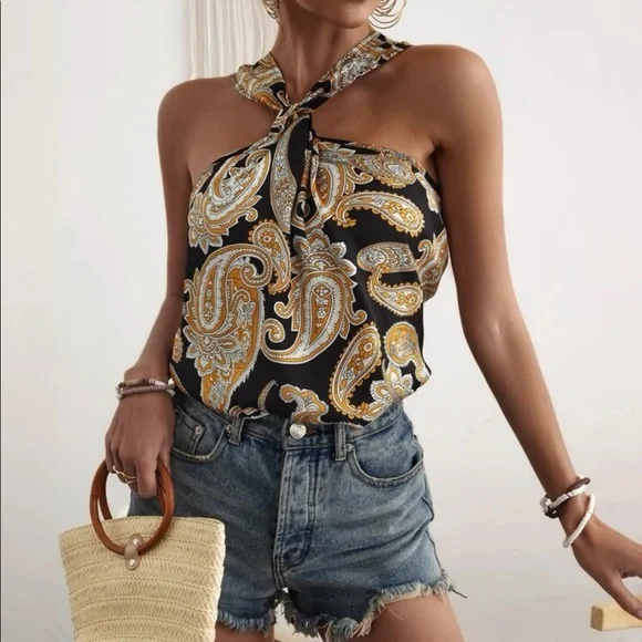 Boho Floral Paisley Print Tank Top Blouse - Picture 6 of 12